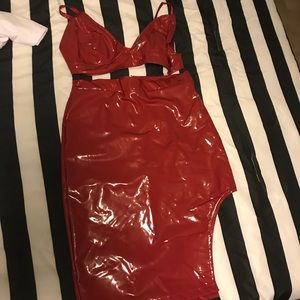 Red two- piece patent leather two piece